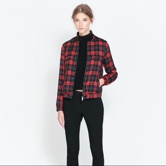 zara red plaid jacket
